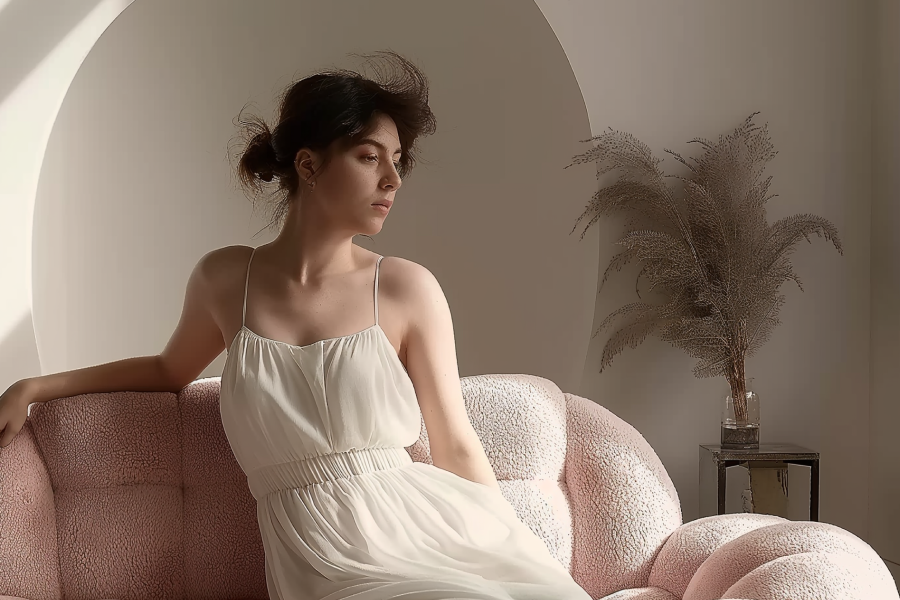 blush pink sofa living room